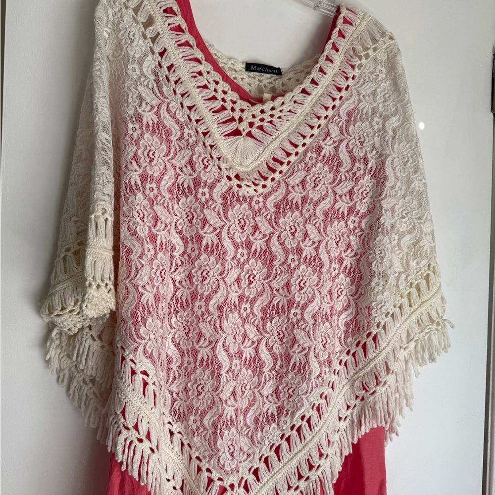 Vintage Mechant lace & crochet boho poncho/cape - one size fits most